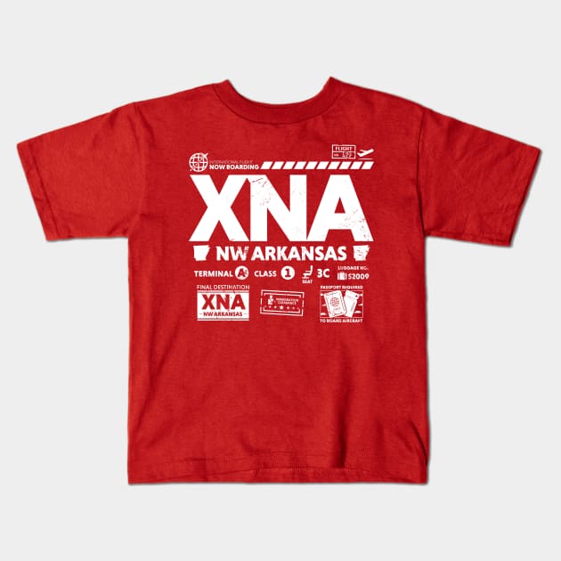 Vintage Northwest Arkansas XNA Airport Code Travel Day Retro Travel Tag Kids T-Shirt by Now Boarding